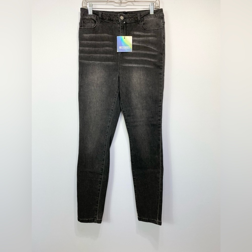 NWT-Misguided-Black High Waisted Clean Skinny Jean 10